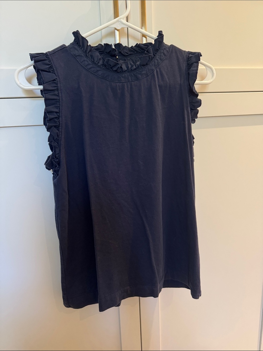 Banana Republic Sleeveless Ruffle Neck Top - Navy